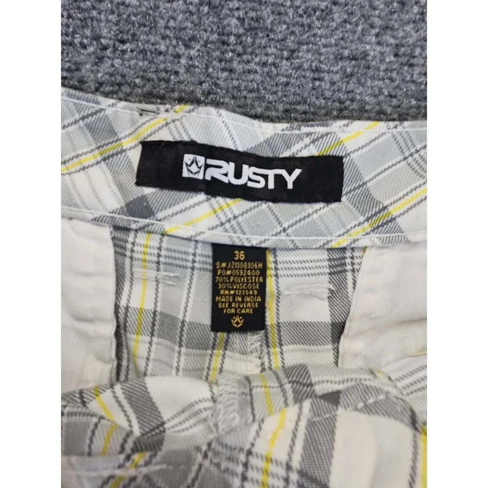 Vintage 90s Y2K Rusty Shorts Mens Size 36 White,gray,yellow,Plaid Excellent 1528